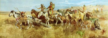 American Indians Painting - indian women moving camp 1896 Charles Marion Russell American Indians